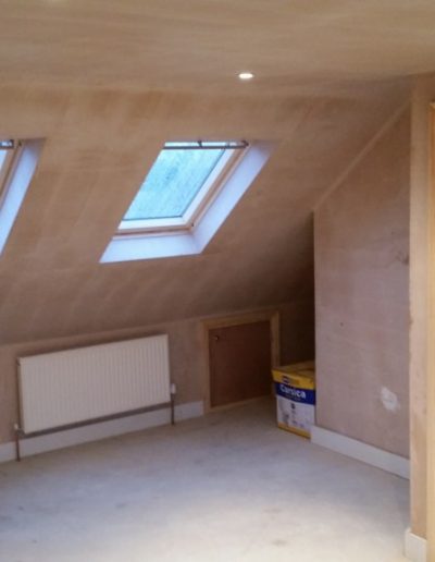 plastered bedroom in loft conversion