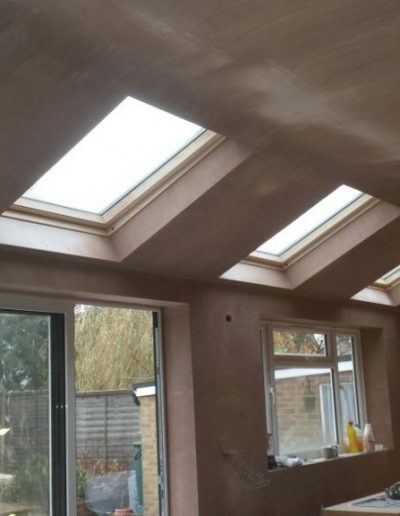 Extension with skylights plastering complete